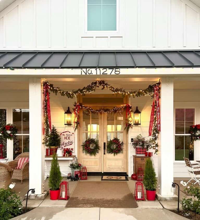 White Red Christmas Porch