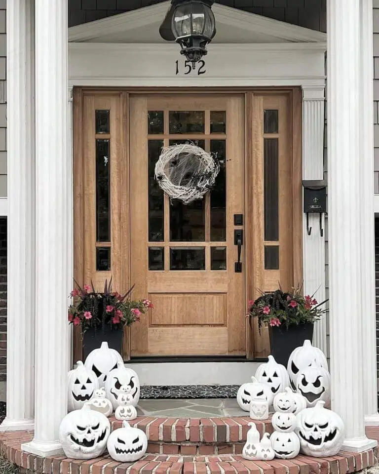 Wood Porch with Pumpkin Lanterns