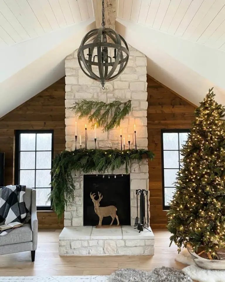 Wood Reindeer Fireplace