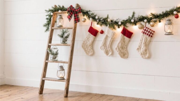 26 Christmas Farmhouse Ladder Decorating Ideas That'll Transform Your Home