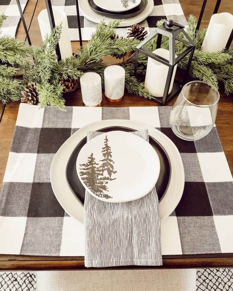 Black White Plaid Table