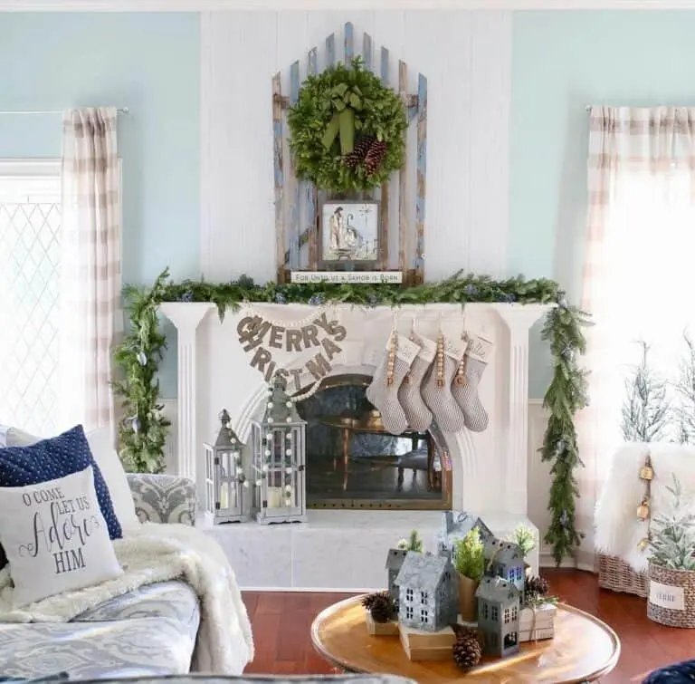 Blue Farmhouse Mantel