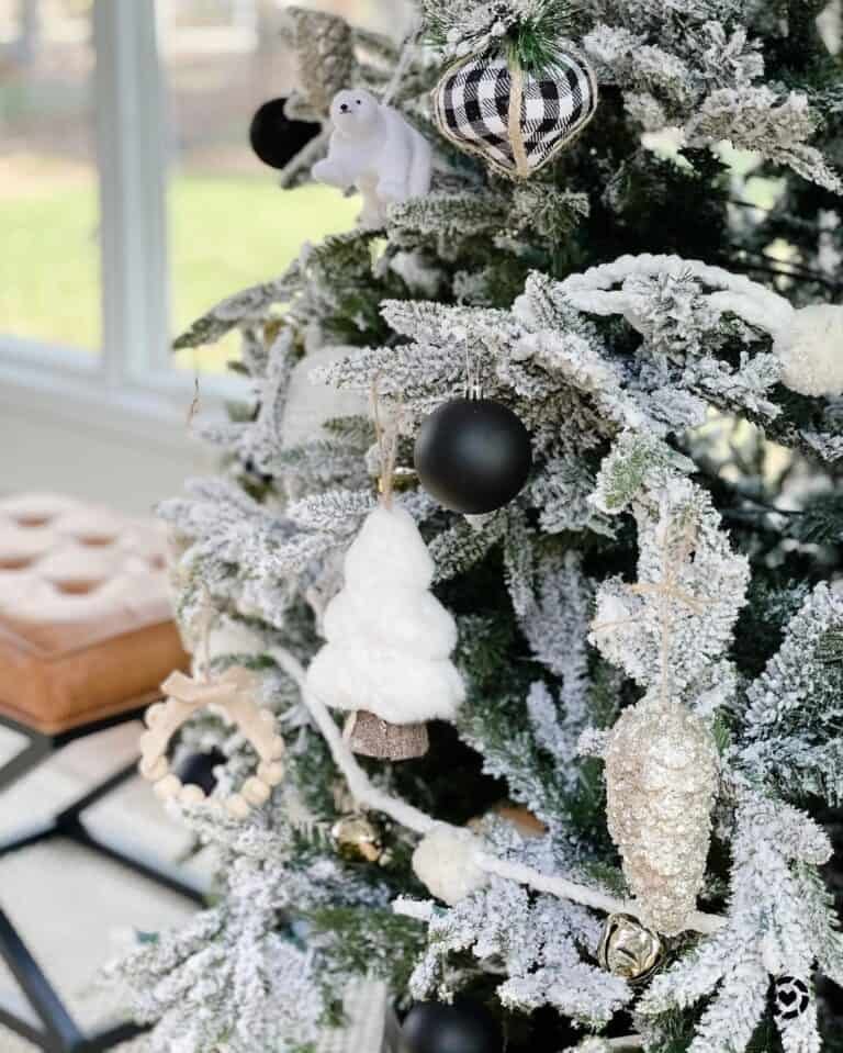 Flocked Tree Black Ornaments