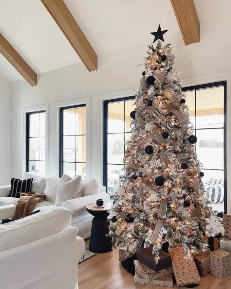 Flocked Tree Black Ornaments