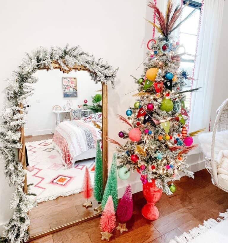Flocked Tree Colorful Ornaments