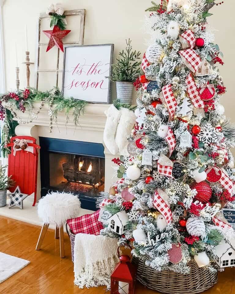Flocked Tree Gingham Ribbon