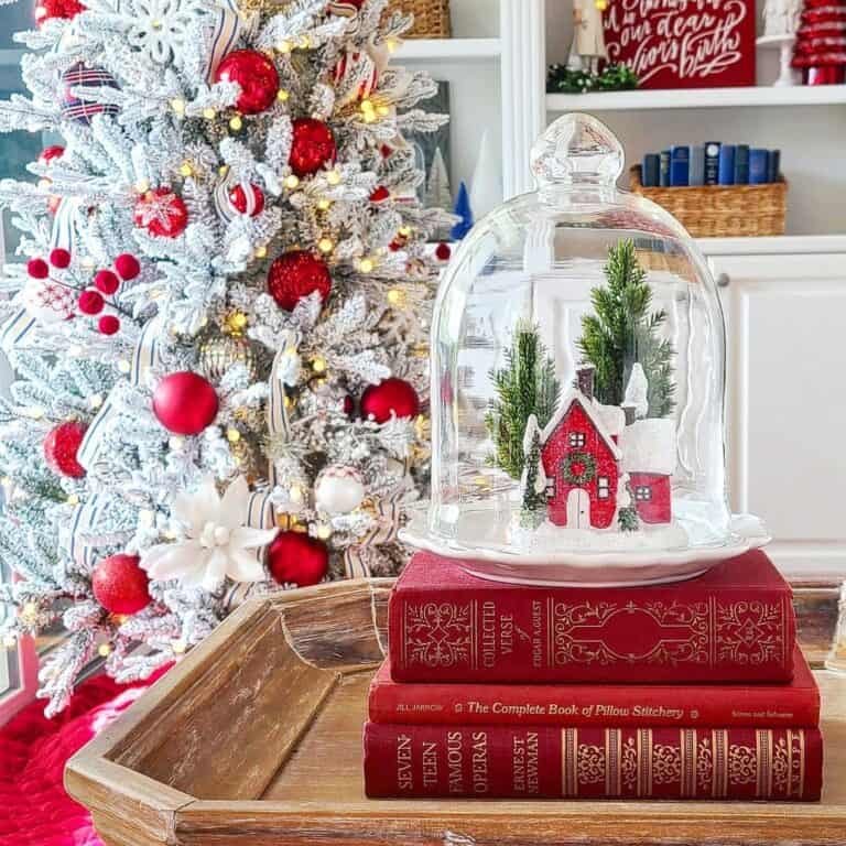 Flocked Tree Red Ornaments