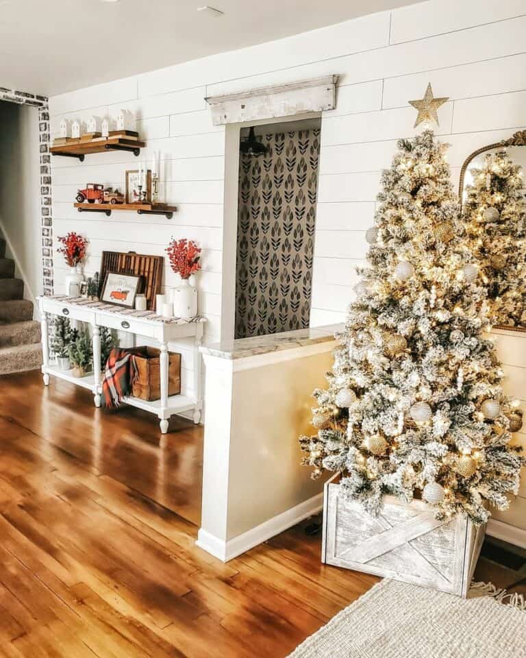 Flocked Tree Wooden Base