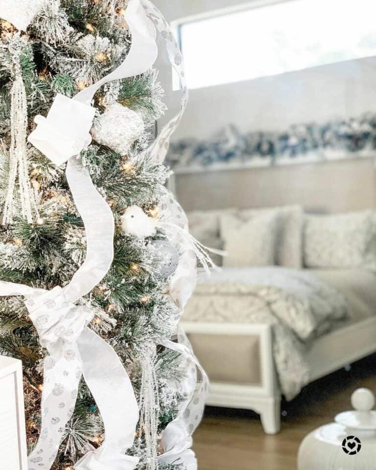 Frosted Tree Silver Ribbon