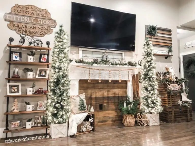 Frosted Trees by Fireplace