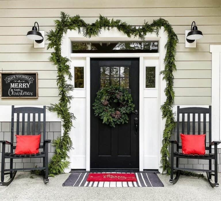 Green Wreath Black Door