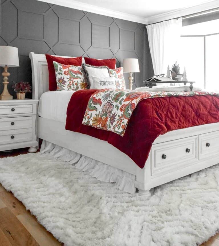 Red Comforter White Rug