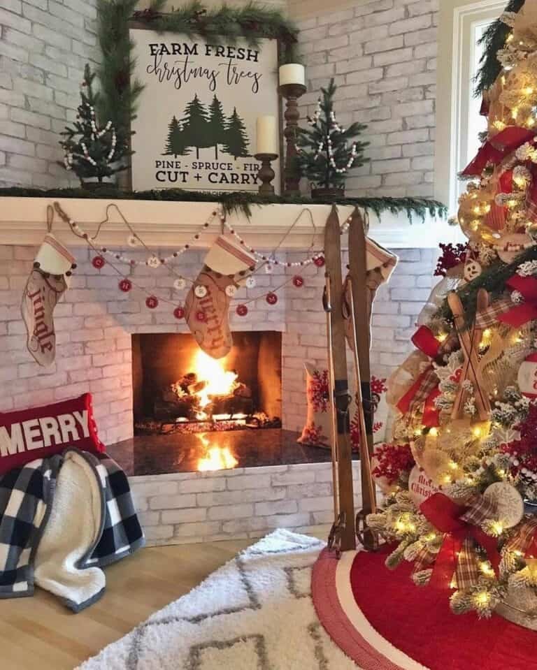 Red Skirt Fireplace Display