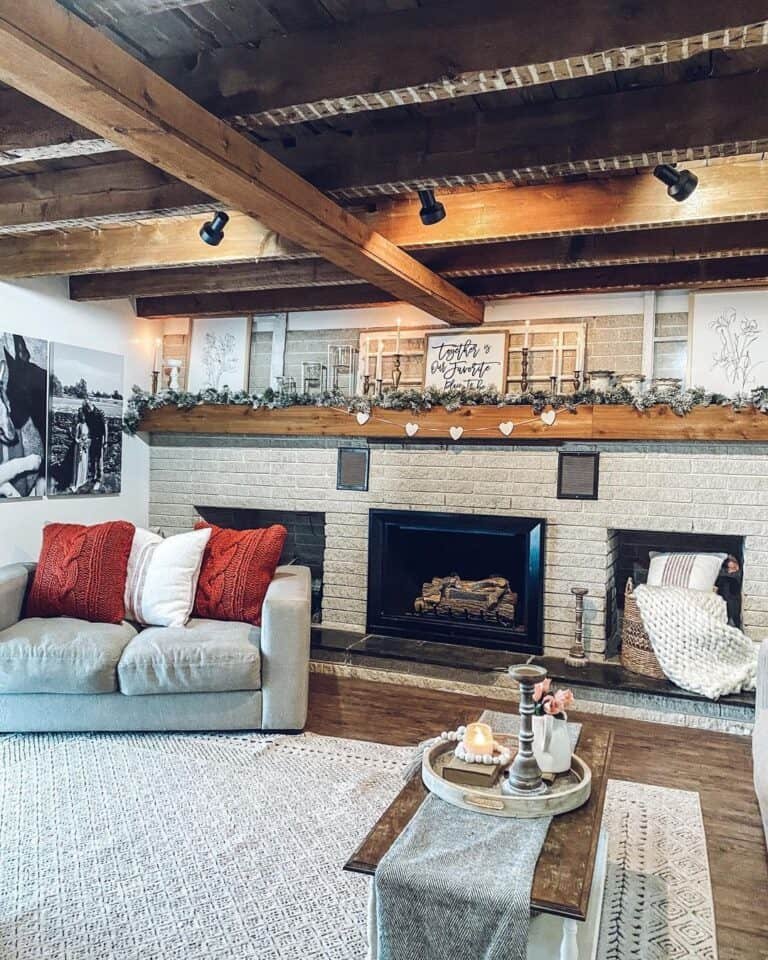 Rustic Wood Beam Mantel