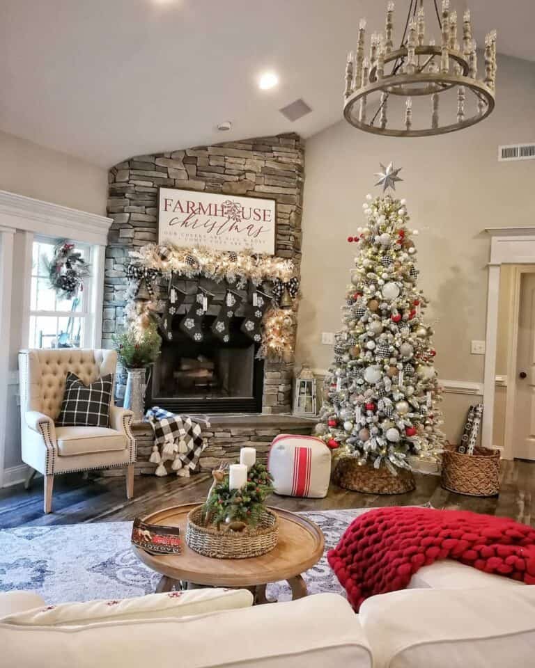 Stacked Stone Fireplace