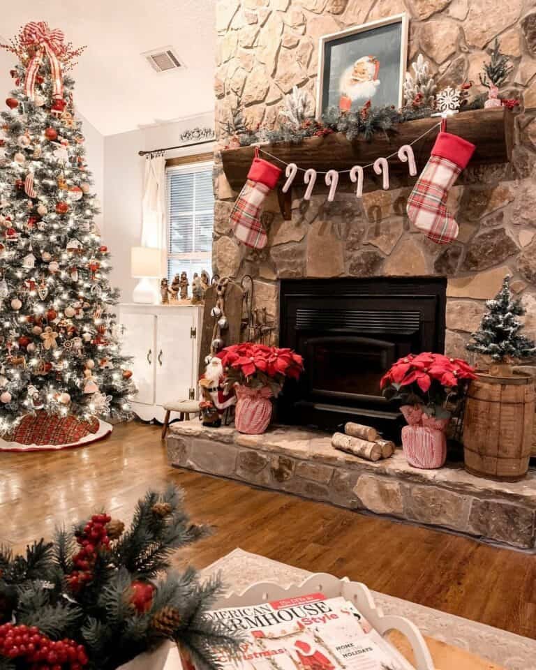 Stone Fireplace Christmas