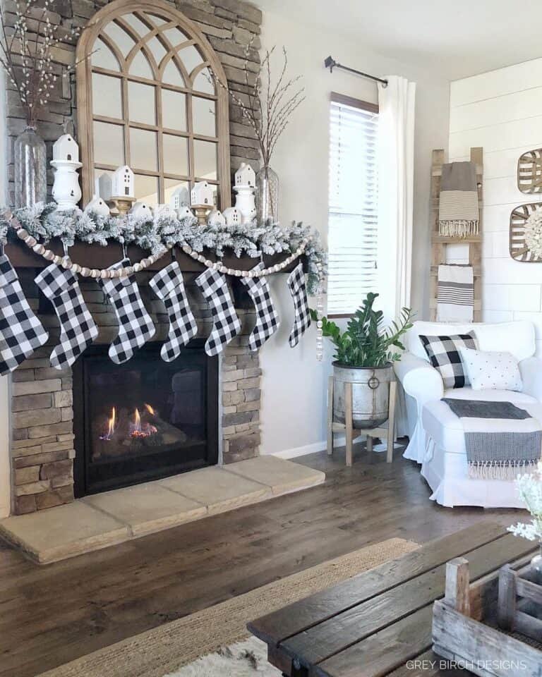 Stone Fireplace Plaid