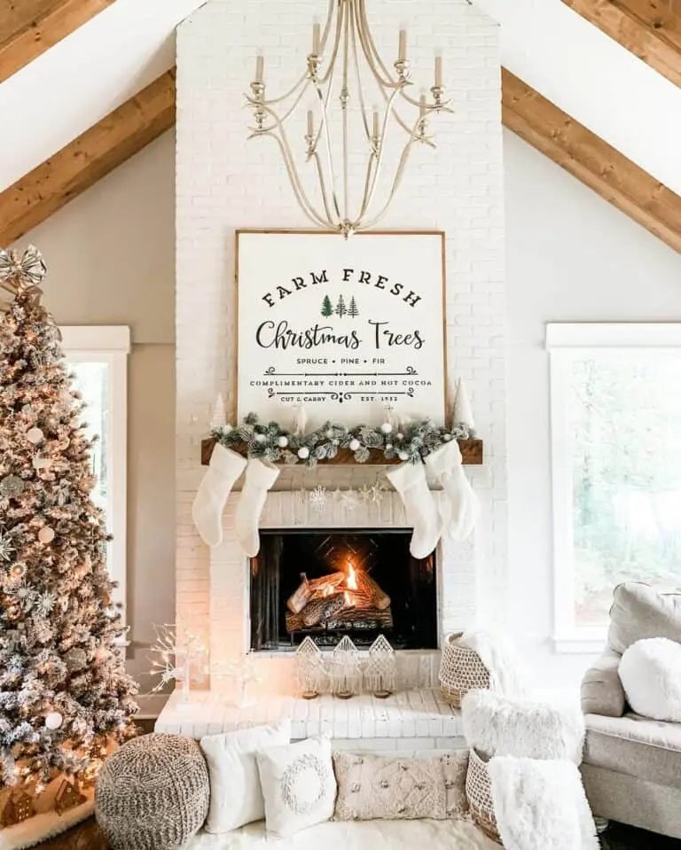 White Brick Farmhouse Fireplace