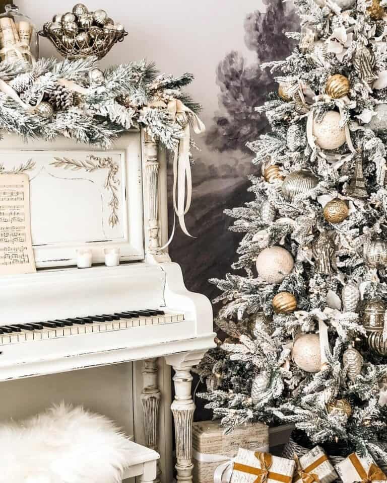 White Piano Christmas Display