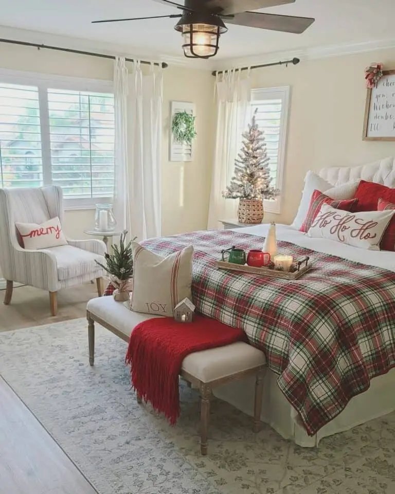 White Plaid Bedroom