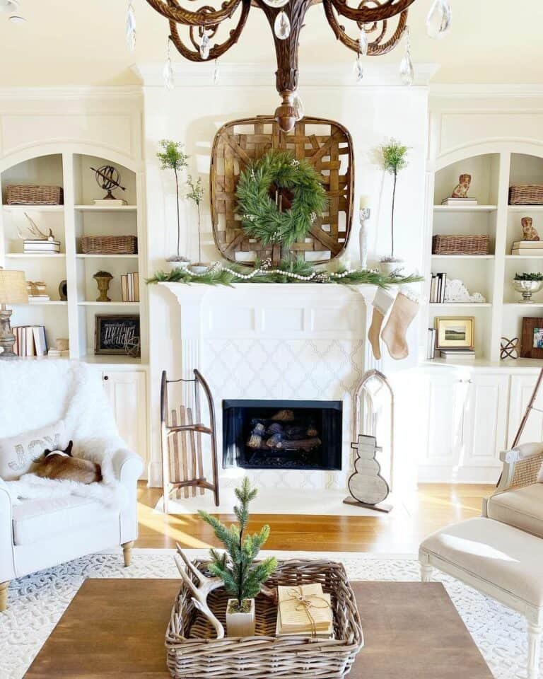 White Stenciled Mantle