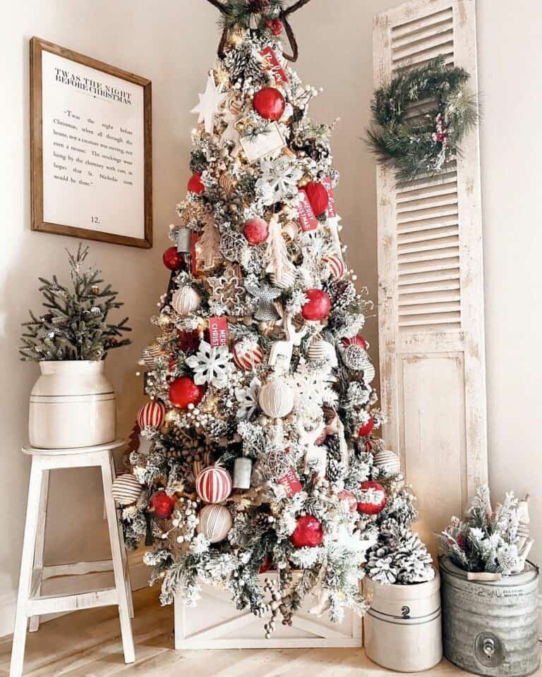 White Tree Red Ornaments