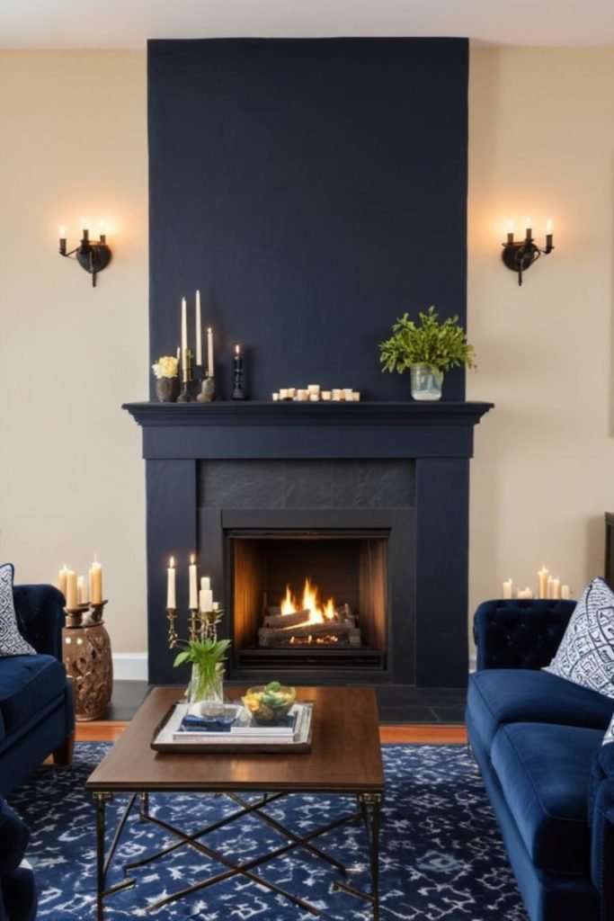 Dark Blue Fireplace Room