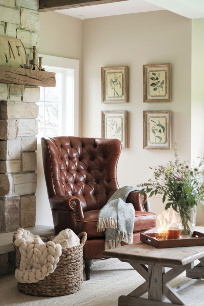 Leather Chairs Stone Rugs