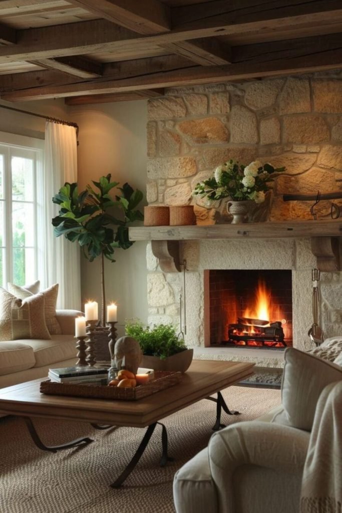 Mossy Stone Fireplace