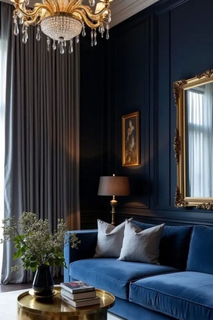 Navy Gold Living Room