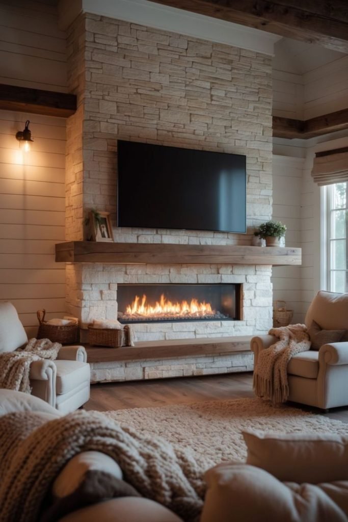 Rough Stone Fireplace