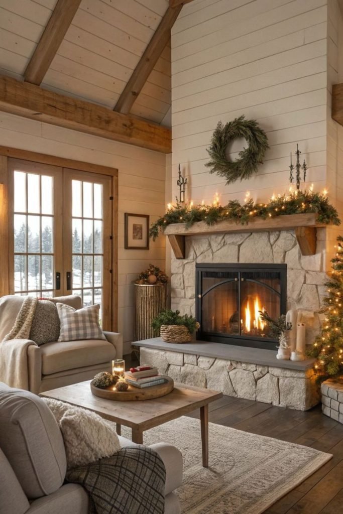 Rustic Wood Fireplace