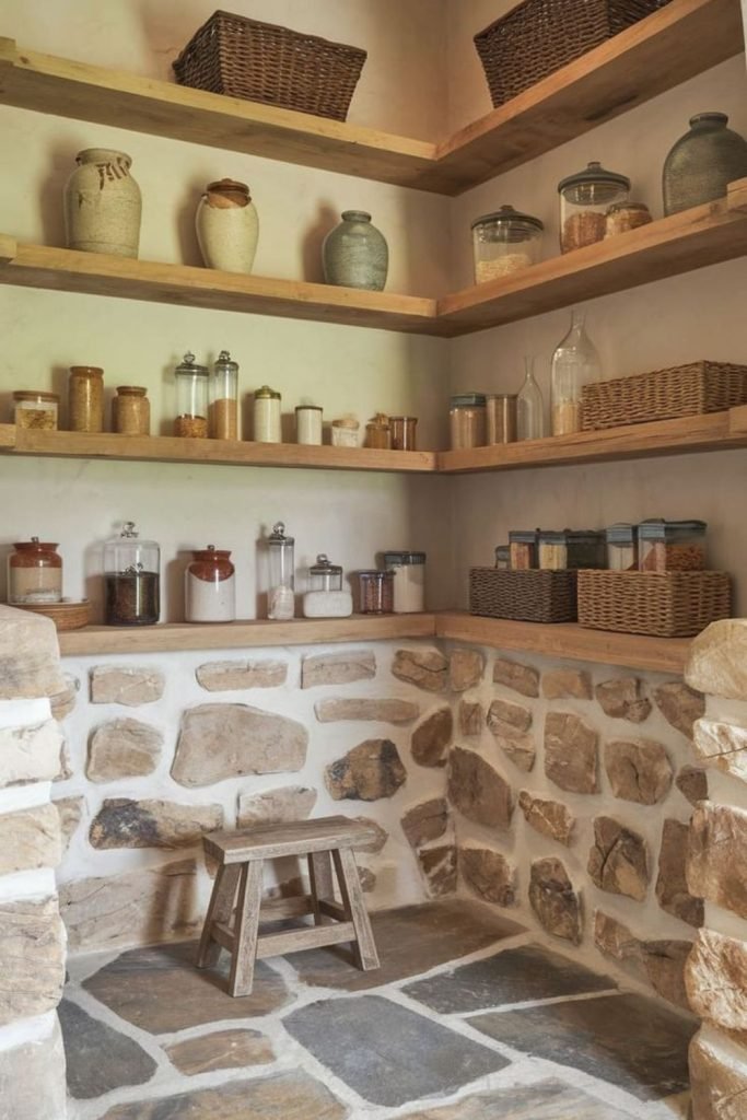 Stone Backsplash Pantry