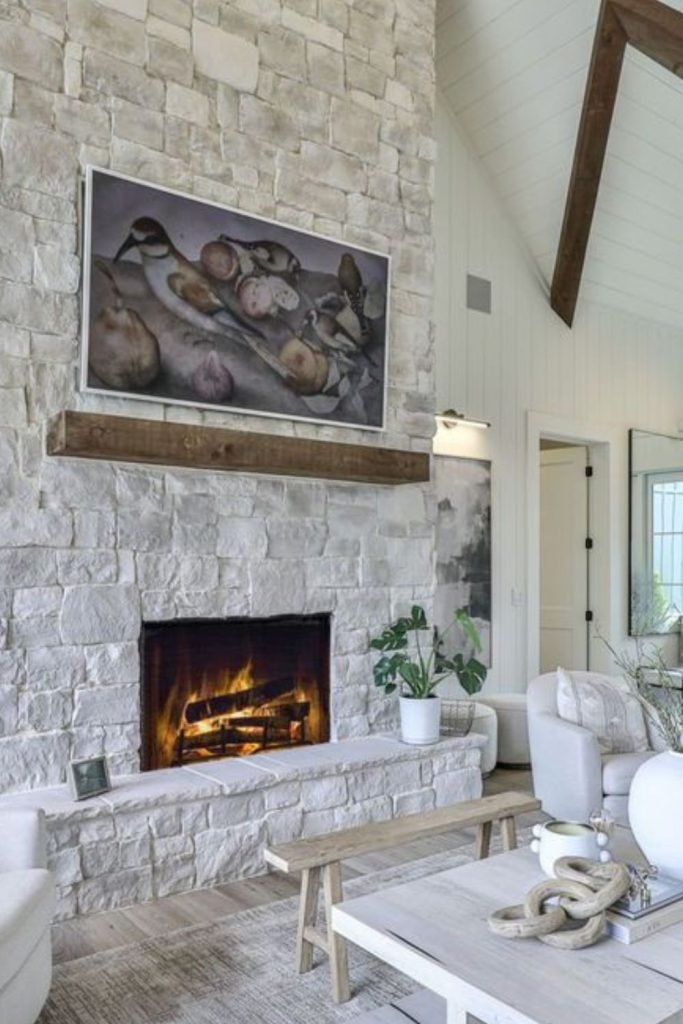 Stone Block Fireplace