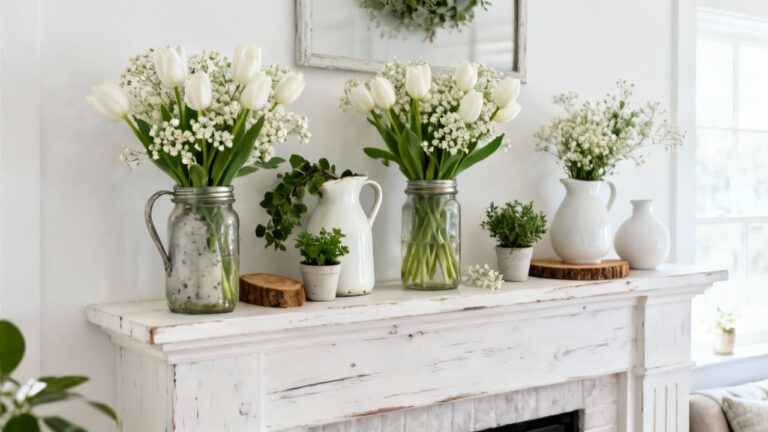 29 Fresh Spring Farmhouse Mantel Decorating Ideas
