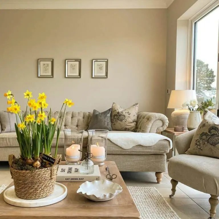 Beige Sofa Yellow Accents