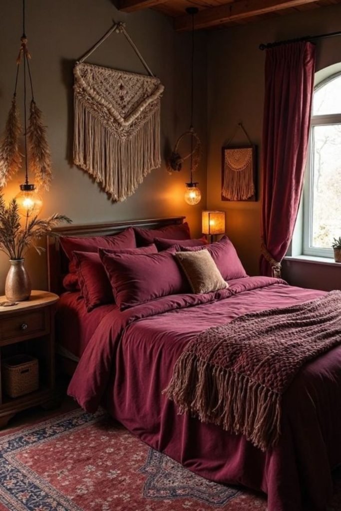 Burgundy Boho Bedroom