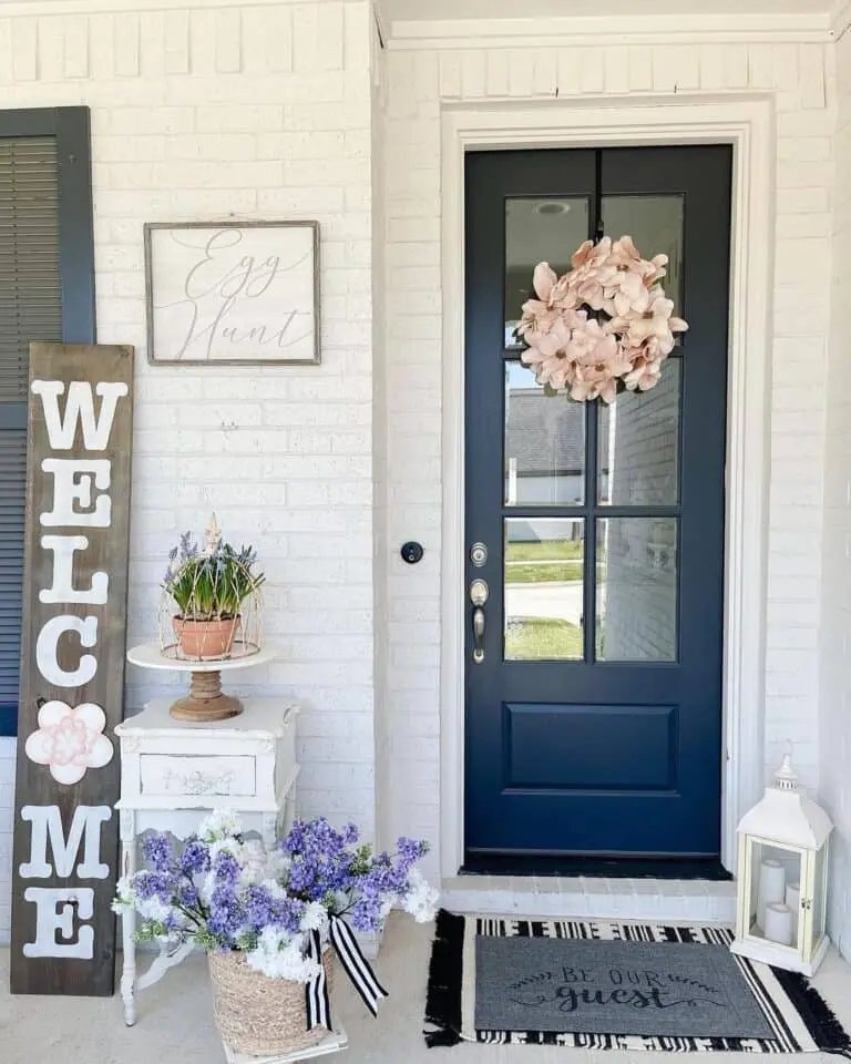 Navy Door Pink Wreath