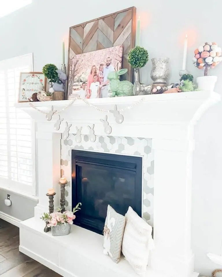 White Hexagon Tile Fireplace