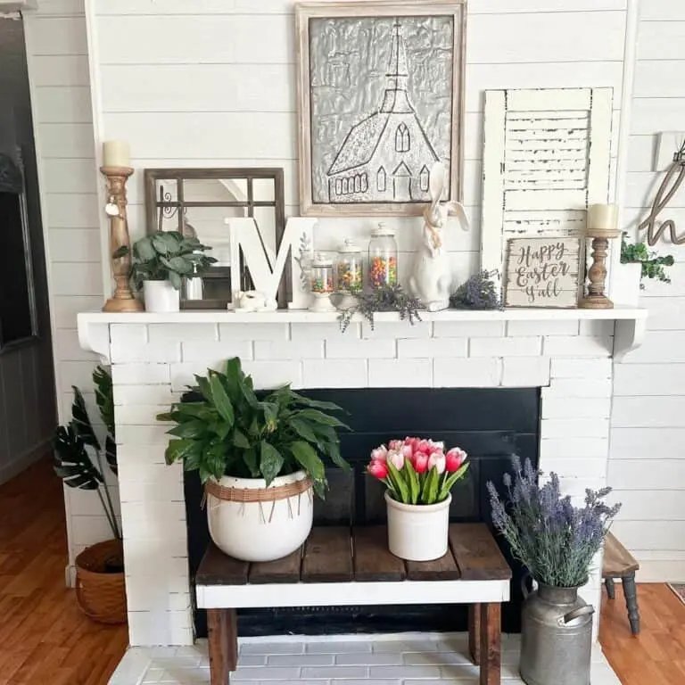 White Shiplap Fireplace