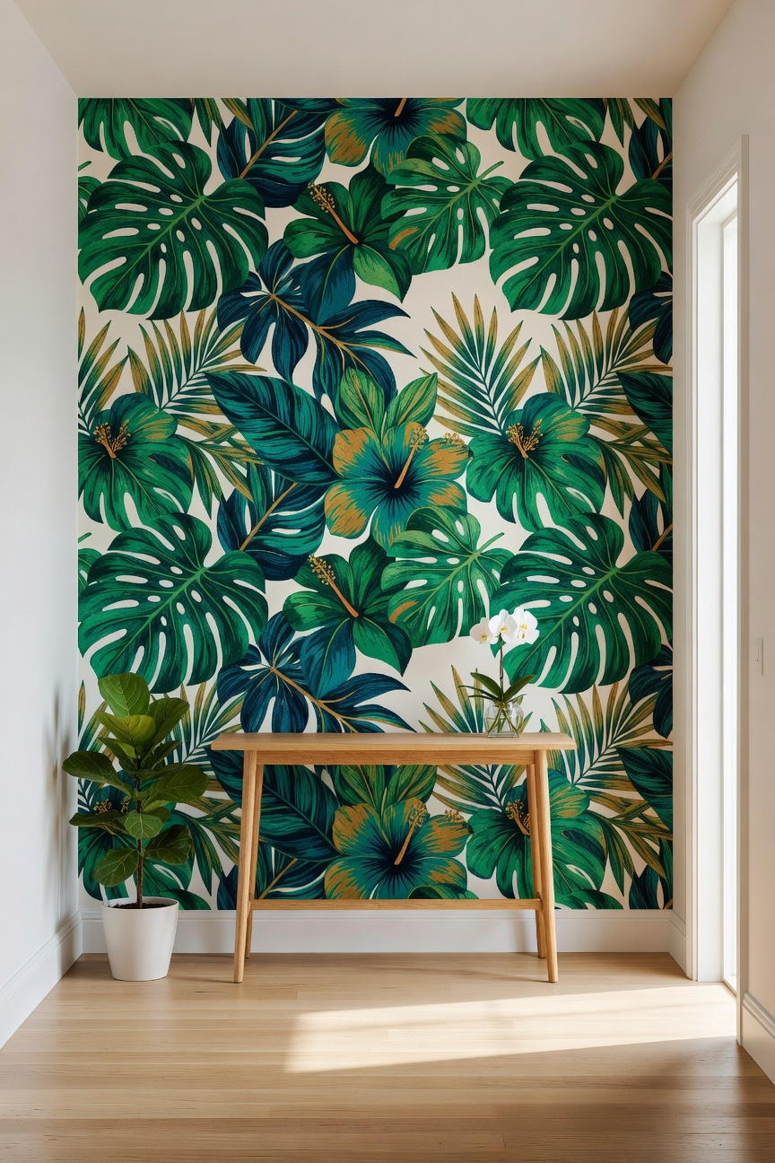 Bold Tropical Wallpaper Accent Wall