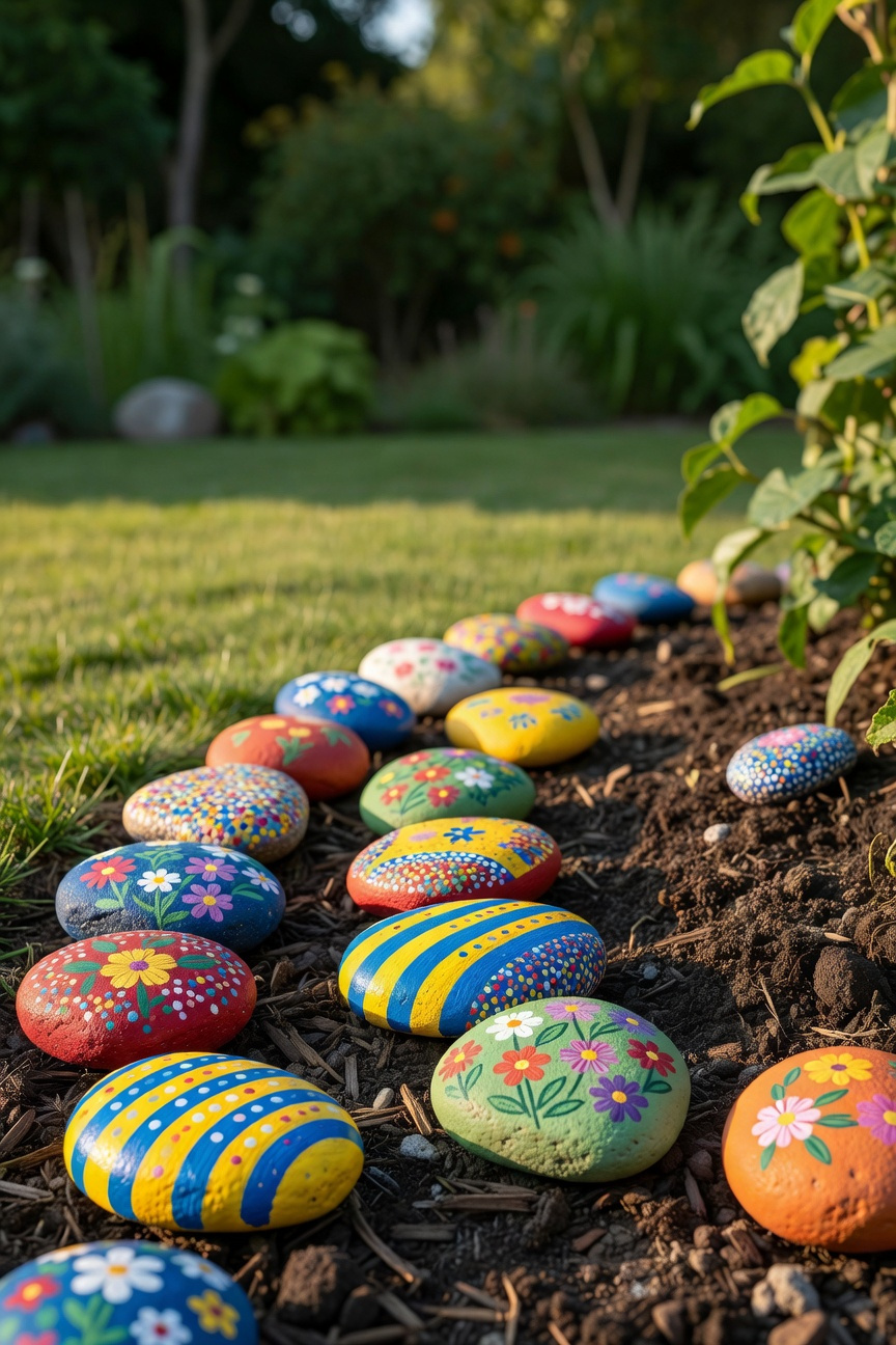 DIY Painted Rock Garden Borders