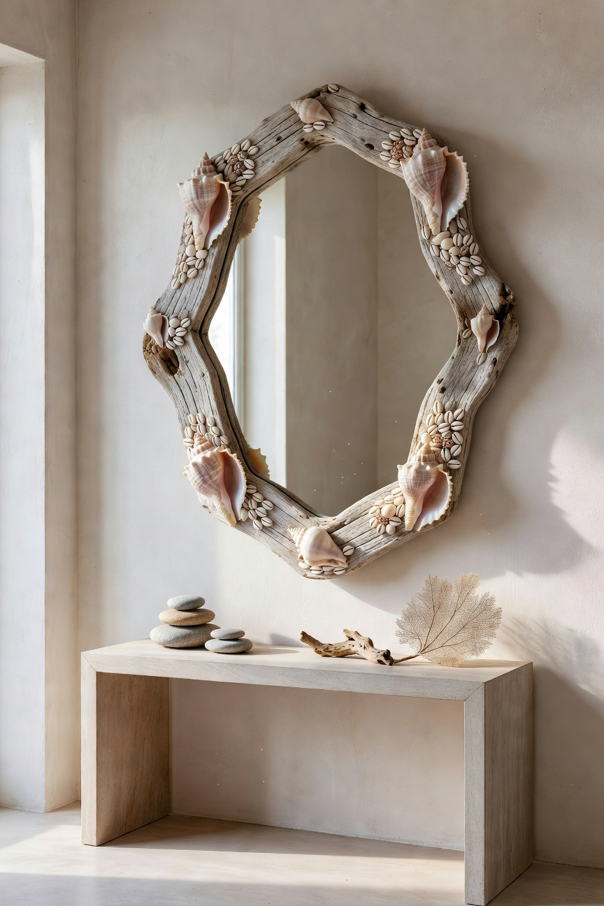Driftwood Mirror With Shell Accents