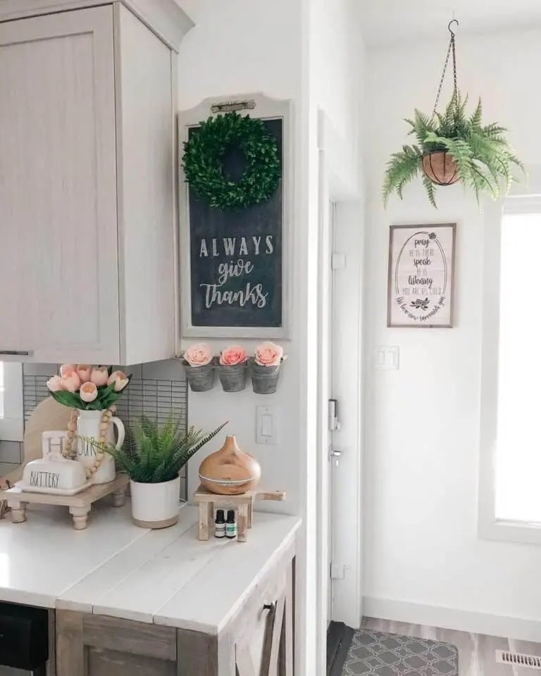 Ferns and Pink Flowers