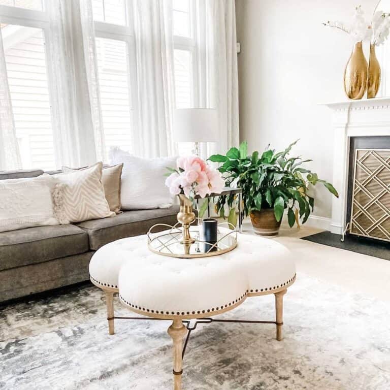 Flower-Shaped White Ottoman