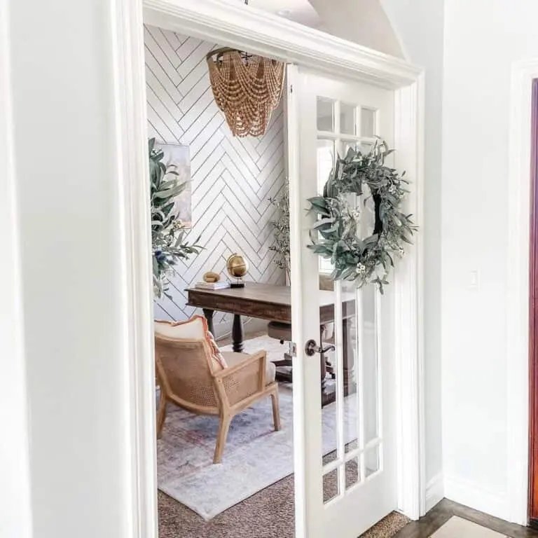 Green Wreaths, White Door