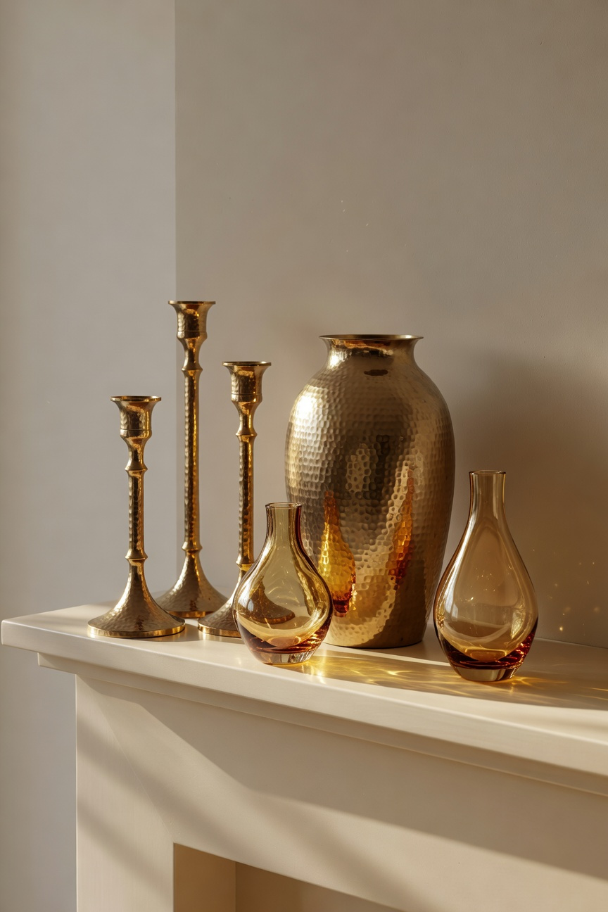 Hammered Brass and Amber Accents