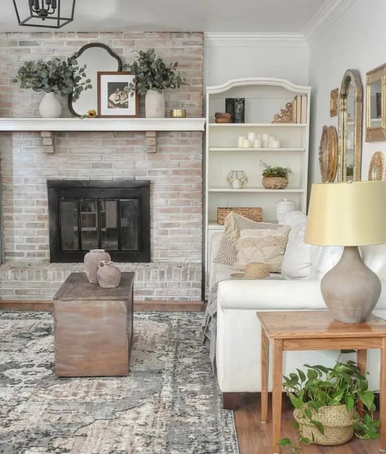 Limewash Brick Fireplace