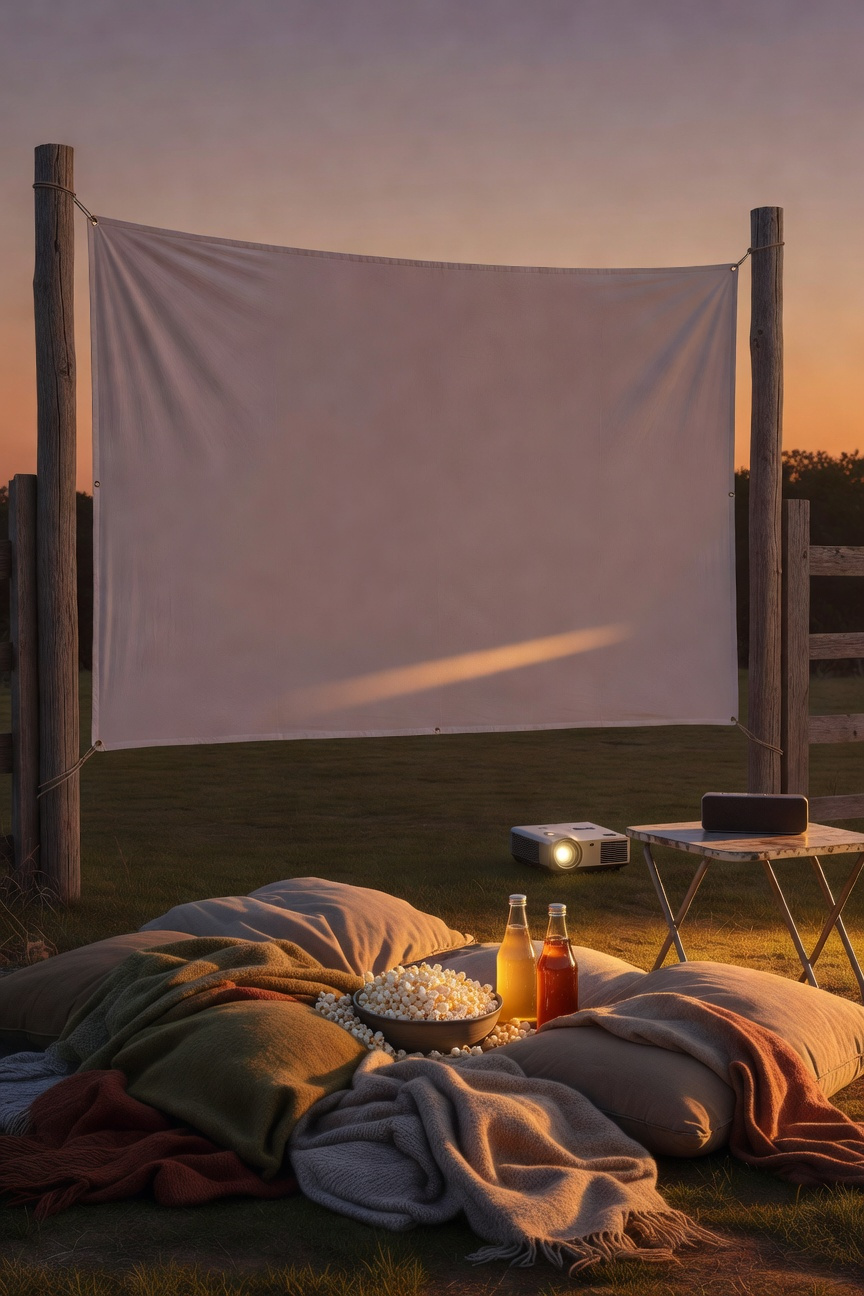 Outdoor Movie Night Screen Setup