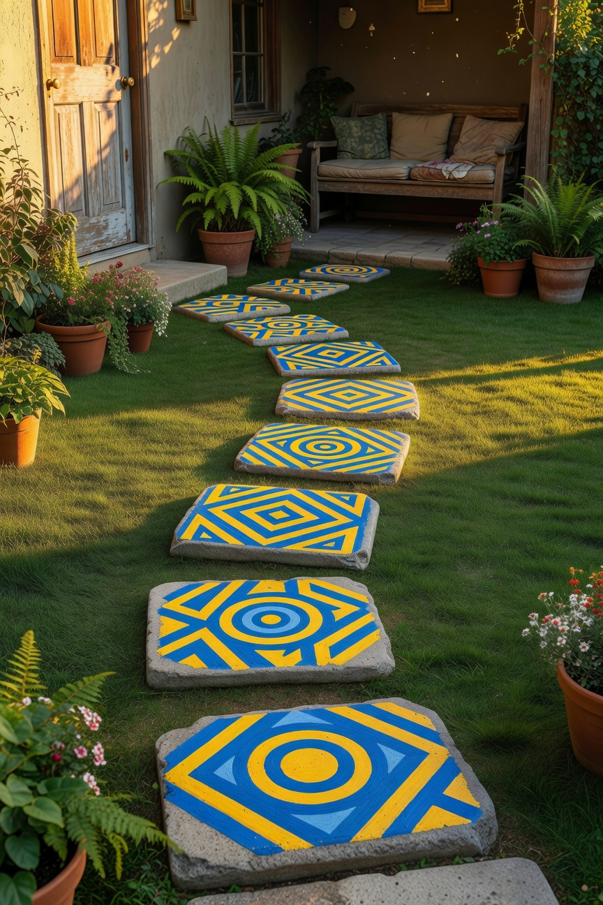 Painted Concrete Stepping Stone Path